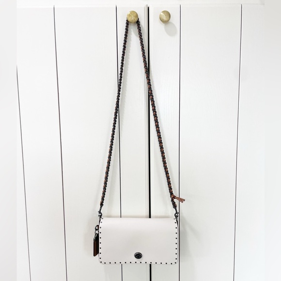 Coach Dinky With Rivets And Snakeskin Detail White Tan Crossbody B1880-30455 - Picture 8 of 16